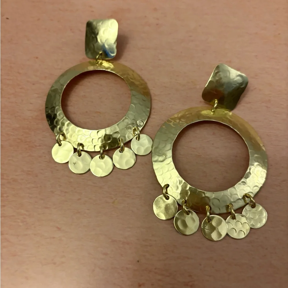 NEW Emerson Fry Earrings Lumin Hammered Gold Plated Brass Lightweight Dangle - Picture 2 of 2